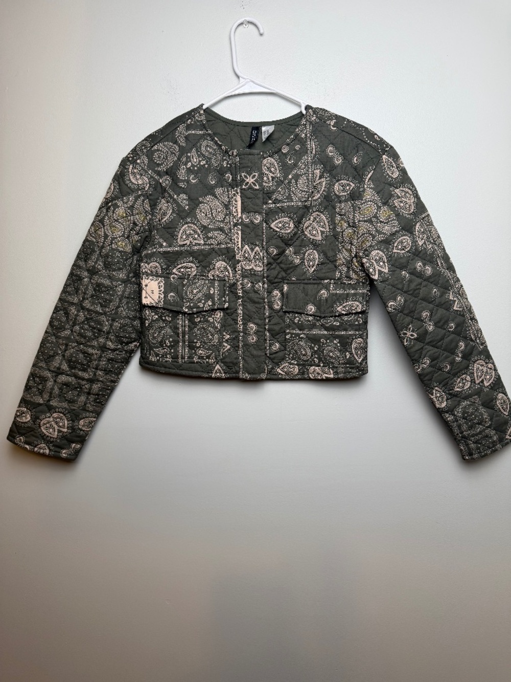 H&M Divided Quilted Paisley Bandana Print Jacket -Olive Green XXS